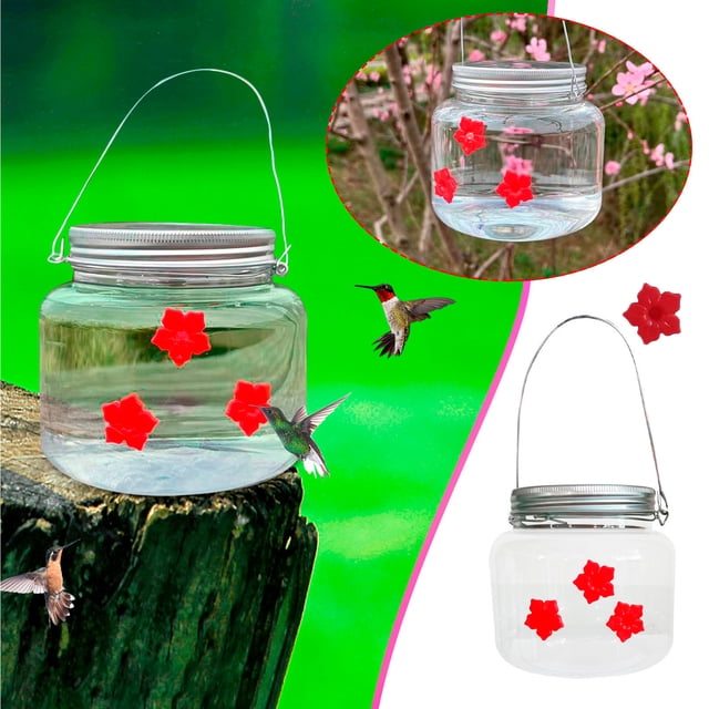 Fiudx Comedero para Colibríes, Diseño Portátil Colgante, Depósito de Agua Transparente, Capacidad de 500 Ml, Fácil de Limpiar, Decoración para Jardín Al Aire Libre, Regalo para Amantes de Las Aves, T