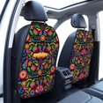 thumbnail image 3 of Naloa Colorful Floral Embroidery Mexican 2Pcs Anti-Kick Back Seat Cover Kick Mat, Car Seat Protector with 3 Storage Pockets, 3 of 8