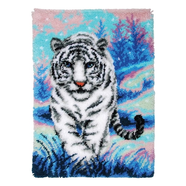 Minnieouse Kits de enganche de pestillo de alfombra, Kits de hilo de ganchillo para alfombra DIY para loro de Navidad Bolsas de mensajero y de hombro Tigre blanco