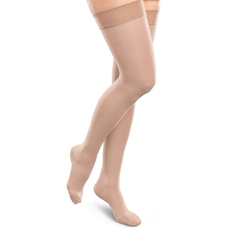 Therafirm Opaque Women's Support Thigh High Stockings - 15-20mmHg Mild Compression Nylons (Natural, Small Long)