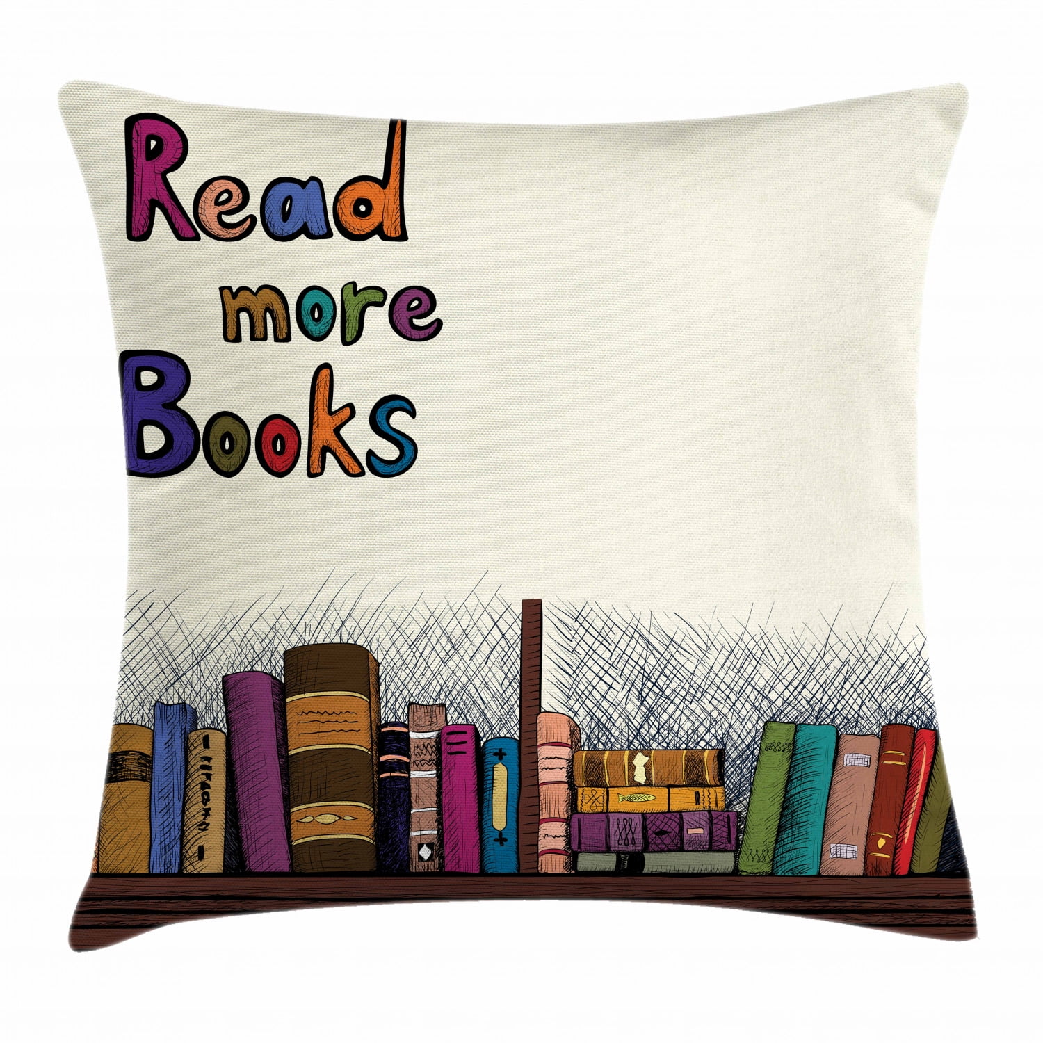 Book Throw Pillow Cushion Cover Read More Books Quote Printed On Sketch Background With Colorful Books On A Shelf Decorative Square Accent Pillow Case 16 X 16 Inches Multicolor By Ambesonne