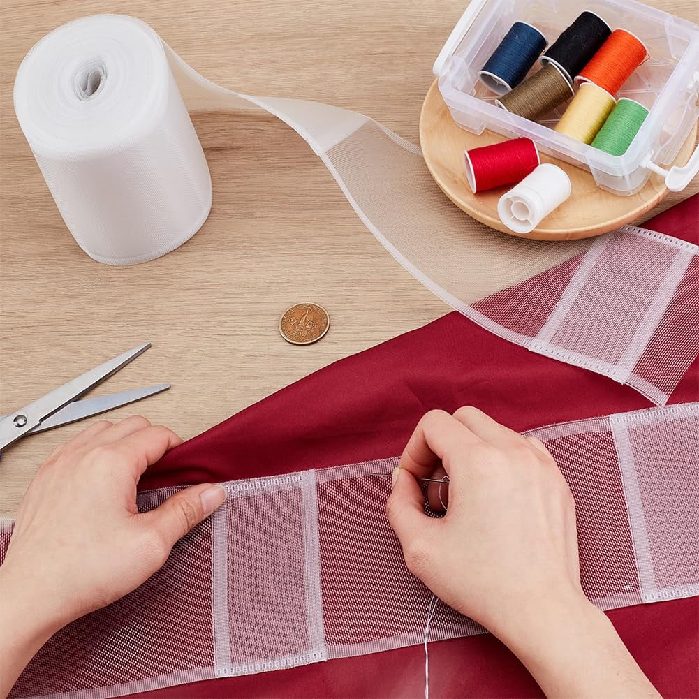 21.87 Yards Curtain Pleat Tape 4 inch Translucent Wave Curtain Tape Ripple Fold Tape White Nylon Sewing Tape Curtain Accessory for Curtain Home Decor Projects White for diy making