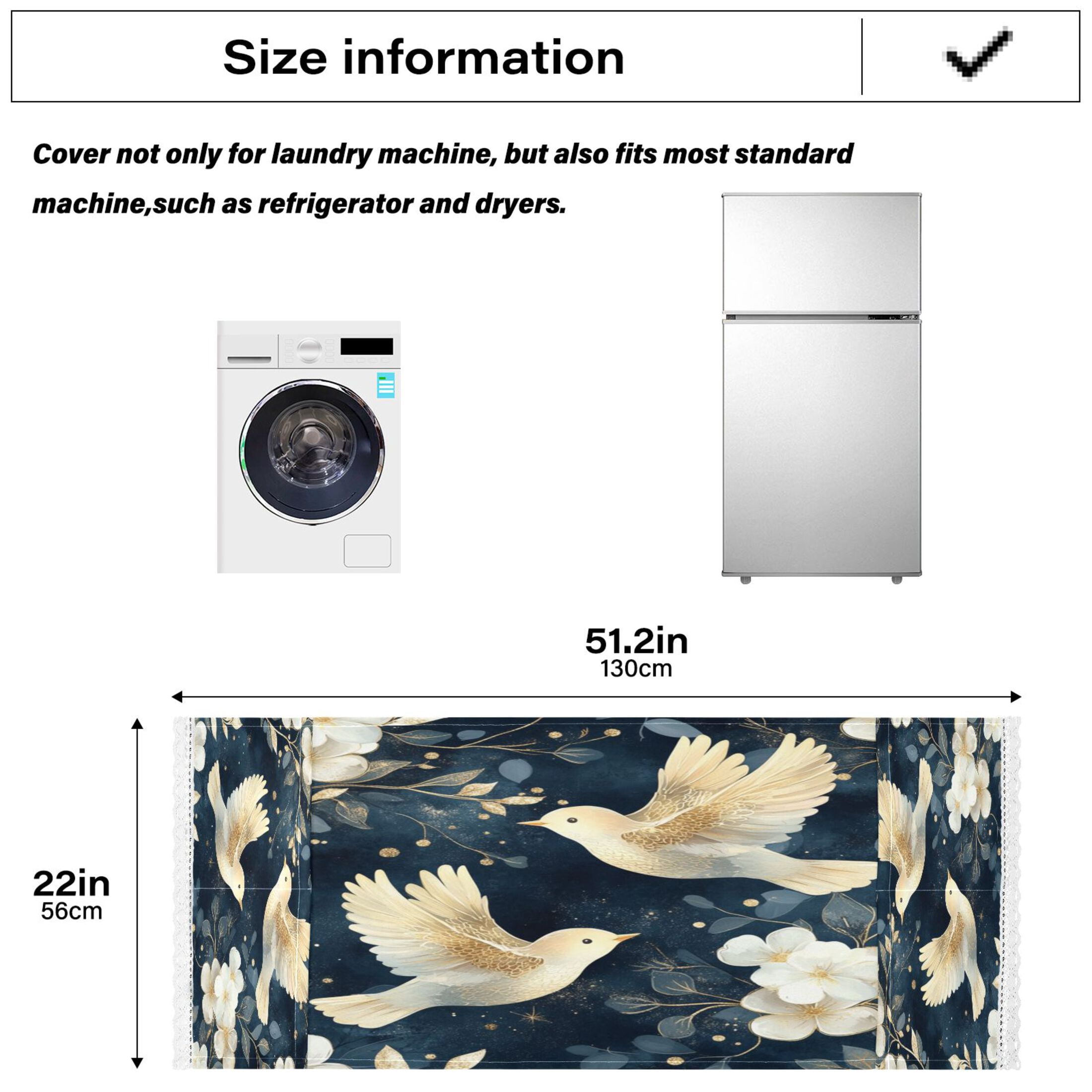 Happy Flying BirdsWasher and Dryer Covers Dust-Proof and Oil Resistant Fridge Cover with 4 Storage Pockets Washing Machine Top Cover for Laundry Kitchen Home 51.2 x 22 In