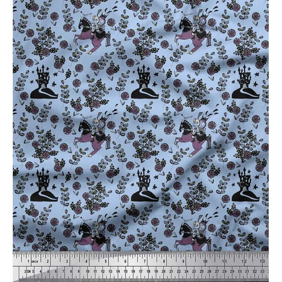 Soimoi Cotton Duck Fabric Floral,Horse & Soldier Kids Print Fabric by The Yard 56 Inch Wide