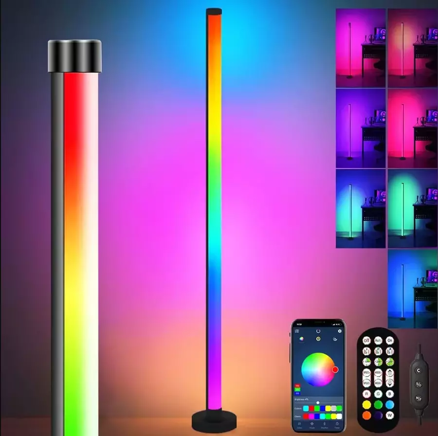 2Pack LED Corner Lamp, 47'' RGB Ambience Lighting,DIY Colors Mood Standing Light with Remote, Music Sync & Timer, Easy Install, Smart lamp for Party Bar Gaming Living Room