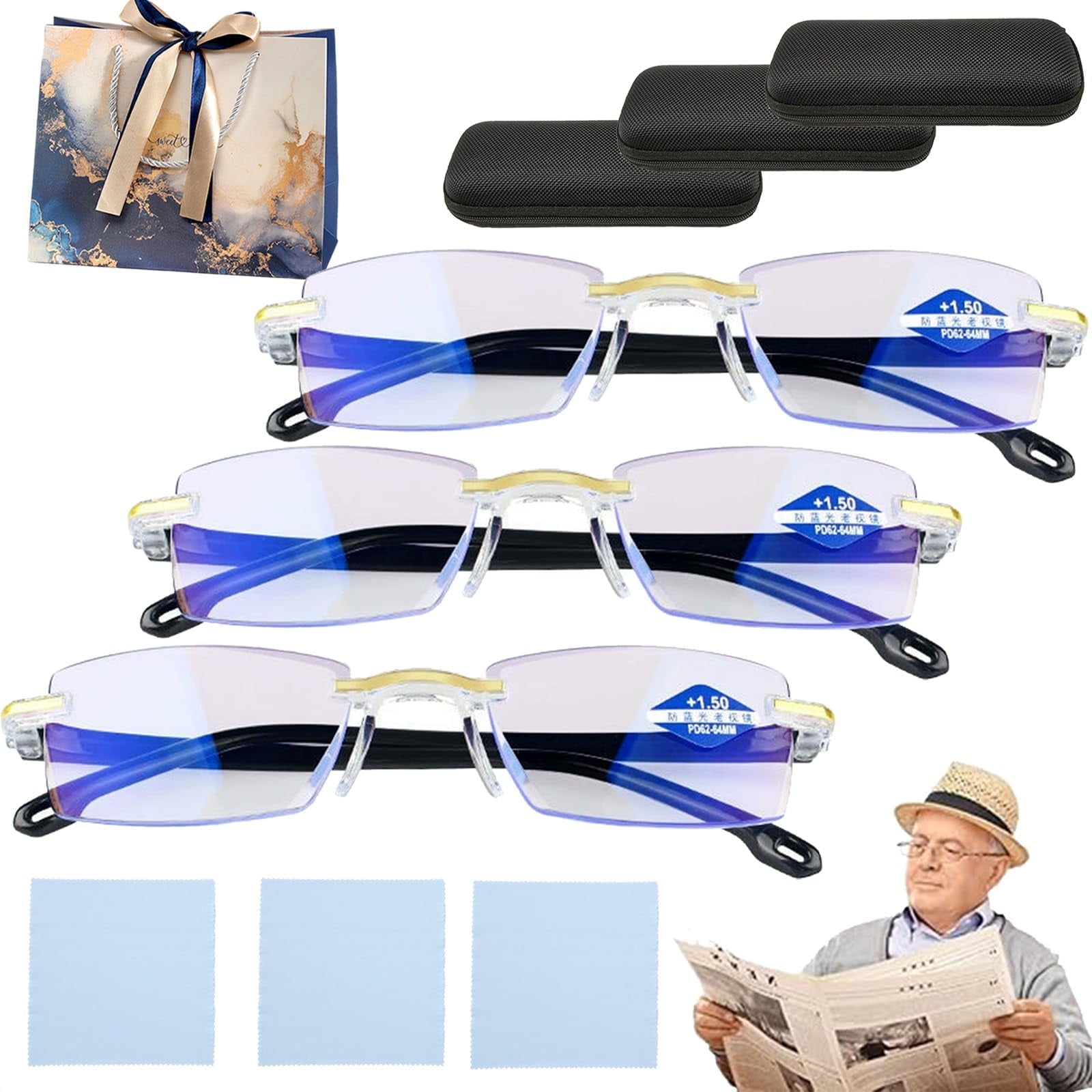 Clarity Blue Glasses Self Adjusting, Automatic Adjustment Blue Ease Optics Glasses, Anti-Glare Protection Eye Glass for Men/Women