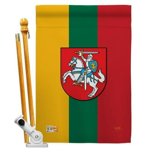 Breeze Decor BD-CY-HS-108198-IP-BO-D-US14-BD 28 x 40 in. Lithuania Flags of the World Nationality Impressions Decorative Vertical Double Sided House Flag Set with Pole Bracket & Hardware
