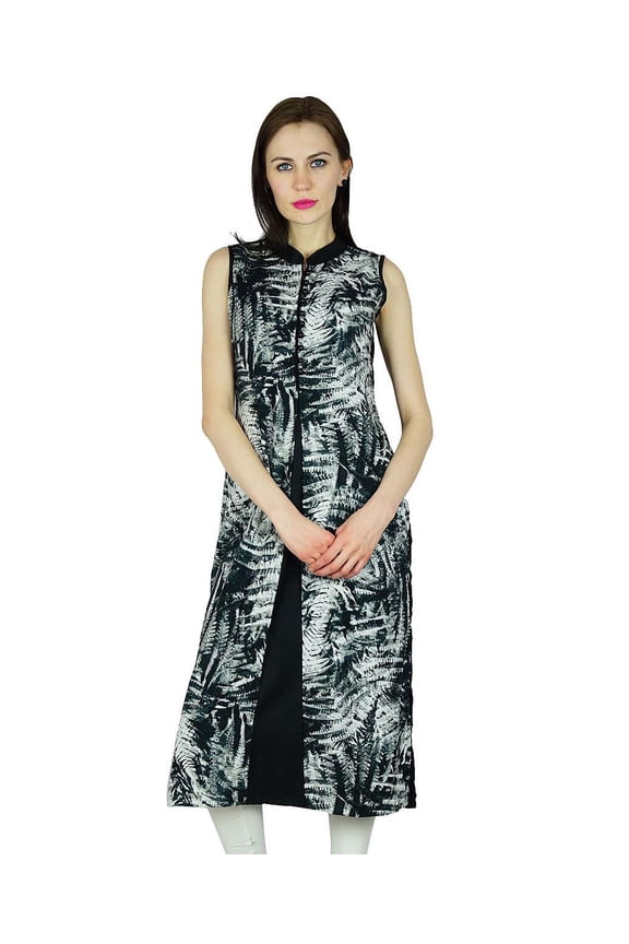 Women Chic Long custom Kurta Kurti Formal Indian Tunic Sleeveless Blouse