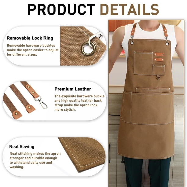 Delantal De Chef De Lona Impermeable Con Correas Ajustabl De