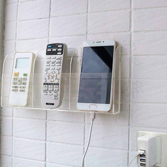 Acrylic Wall Mount for Mobile Phone with Remote Control - 3 Compartments
