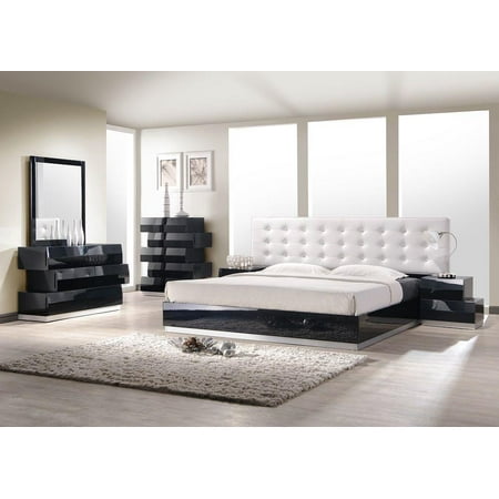 Antique Black Lacquer - J&M Milan Contemporary Black Lacquer High-gloss Platform King Bedroom Set 3Pcs
