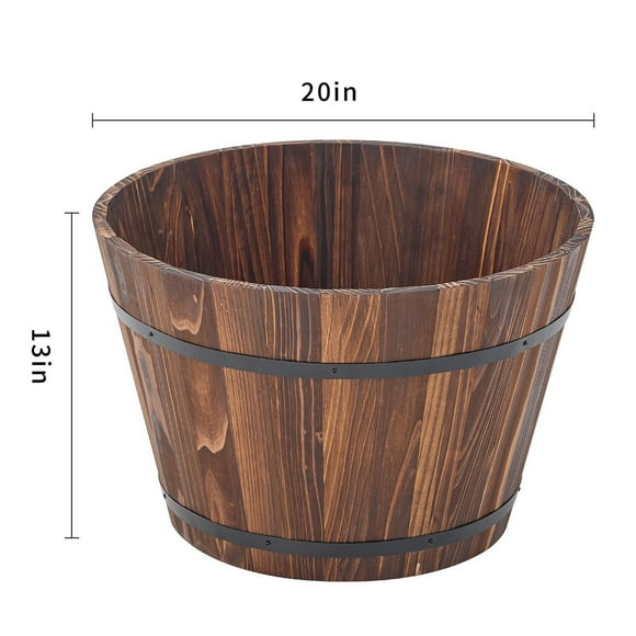 BETTER HOMES AND GARDENS 20 IN WOOD WHISKEY BARREL PLANTER, 20 IN WOOD PLANTER