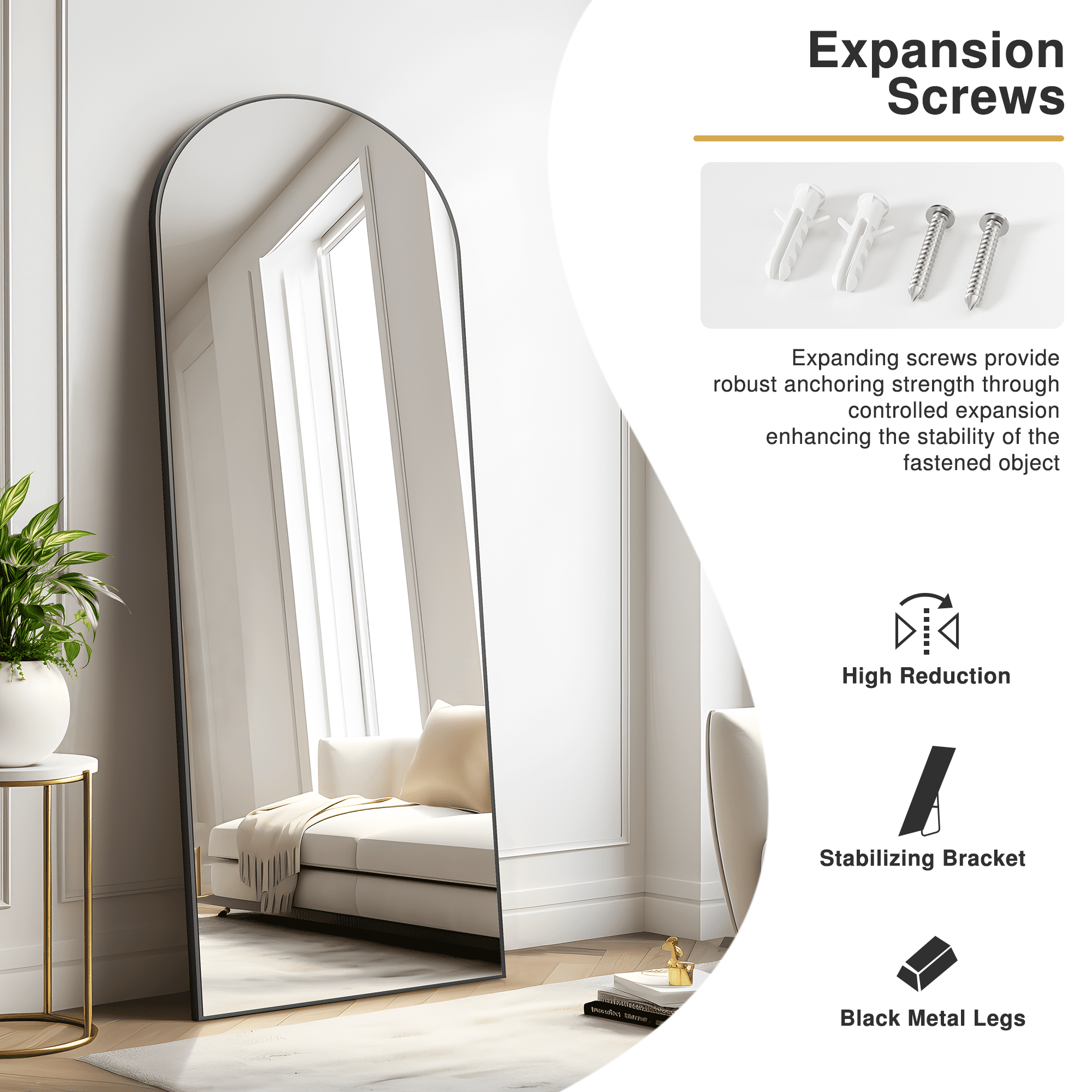MAYEERTY 57×20 Inch Arched Freestanding Full Length Mirror, Aluminum Frame Wall-Mounted Option Decor Mirror for Bedroom