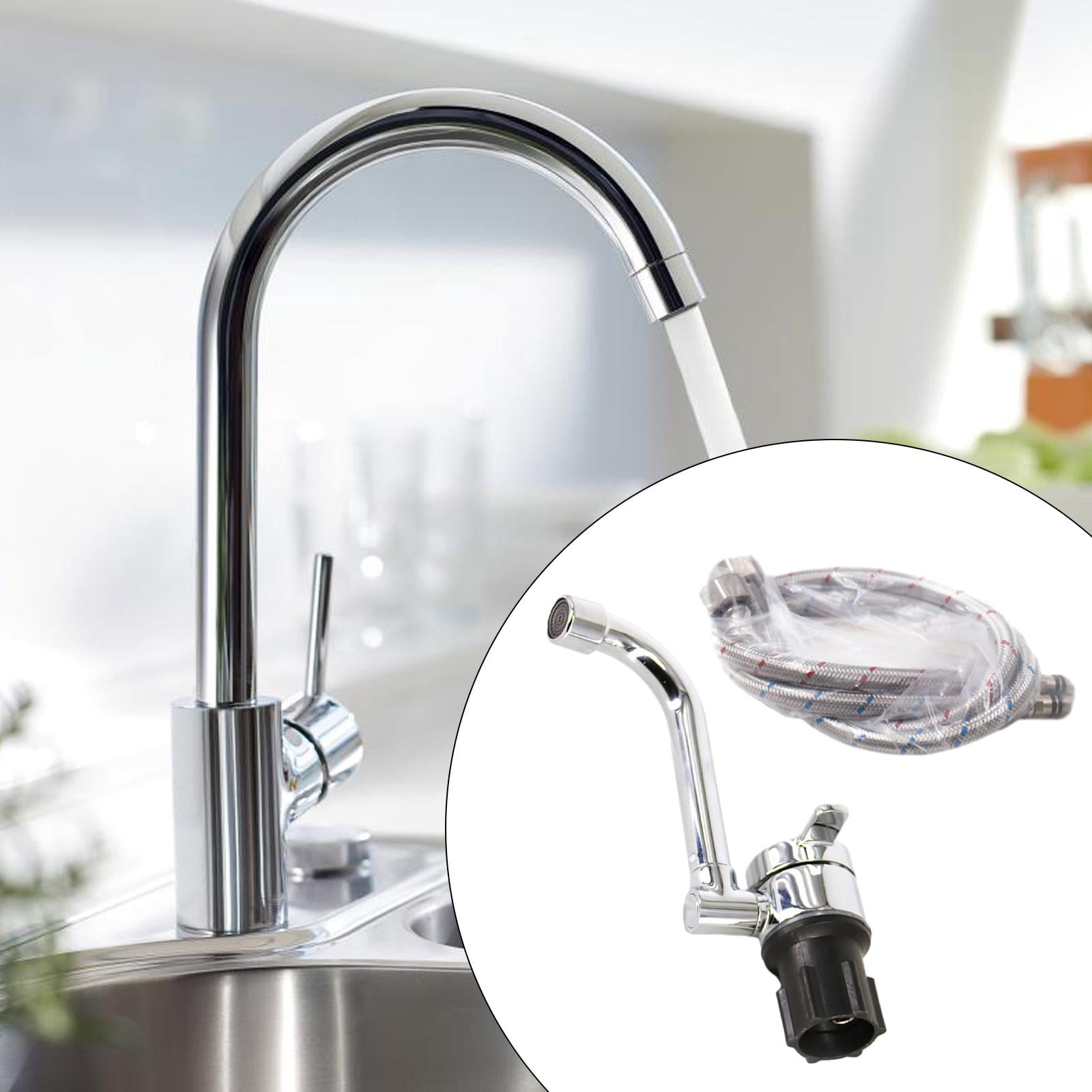 Esquirla RV Faucet 60cm Hose Hot And Cold Rotating Metal Faucet 32mm Faucet Folding Faucet for RV Caravans Bathroom Kitchen