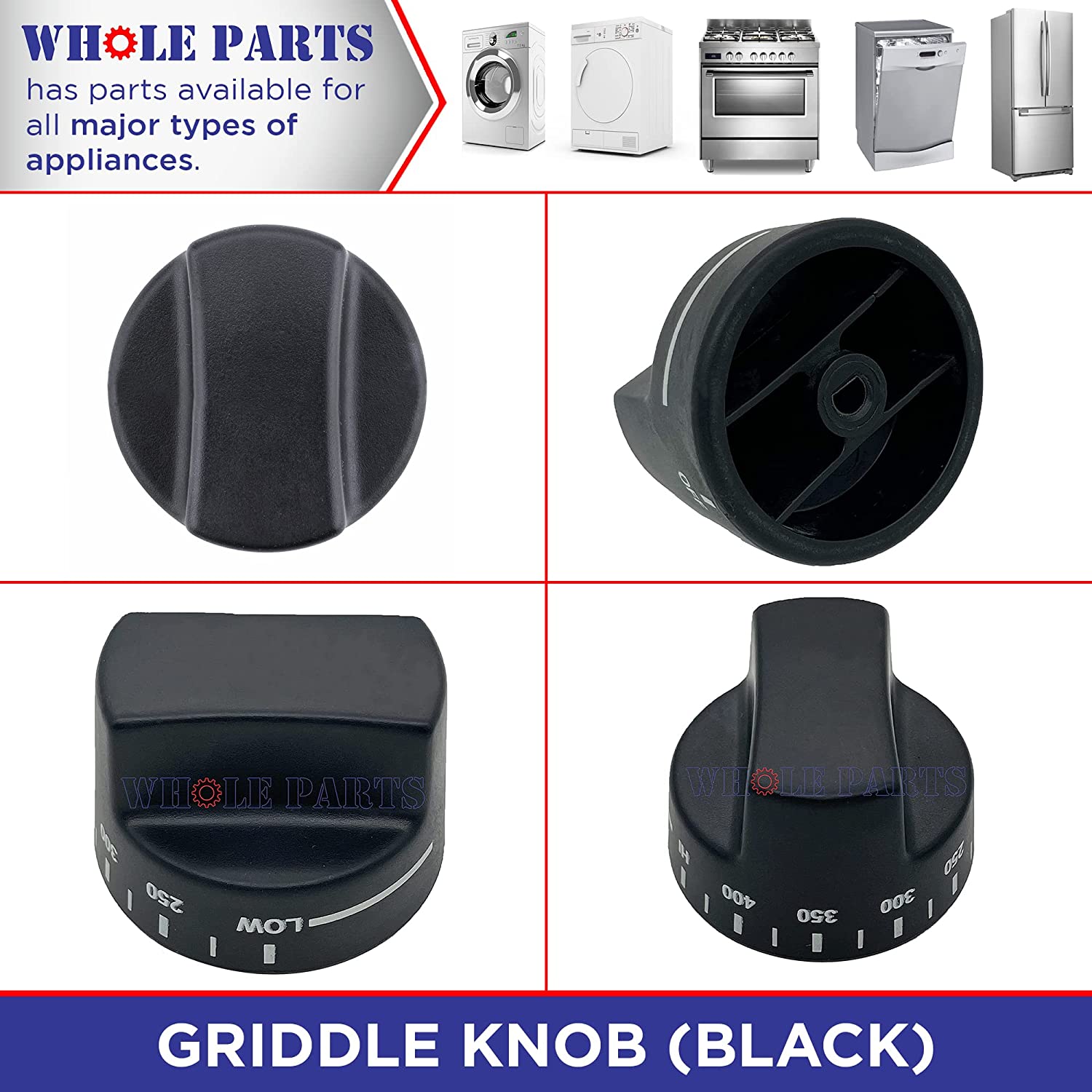 Whole Parts Griddle Knob (Black) Part # PB010103 - Replacement & Compatible With Some Viking Ranges