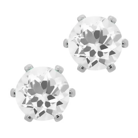 1.40 Ct Round 6mm White Quartz Brass Silver Plated Brass Stud Earrings