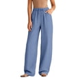 thumbnail image 2 of Women Cotton Linen Pants 2026 Spring Summer High Waisted Straight Leg Trousers Drawstring Beach Casual Vacation Pant, S, 2 of 5