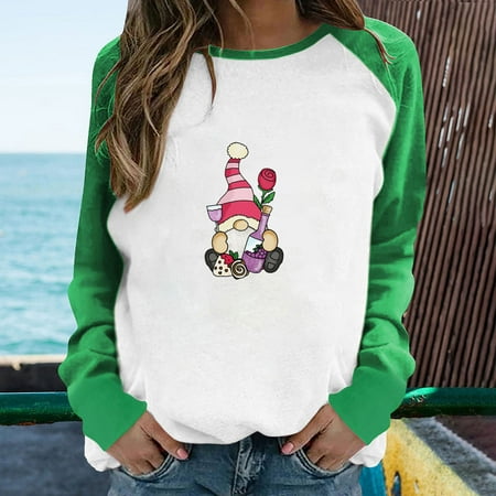 

Juebong Valentine s Day Women s Sweatshirt Casual Long Sleeve Cute Printed Crewneck Pullover Tops Lightweight Holiday Jumpers Green shirts for women L