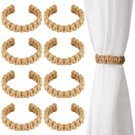 8 Pack Braided Curtain Tiebacks, Farmhouse Rustic Curtain Ties for Drapes, Flexible Rope Tie for Christmas Wedding Home Decorations