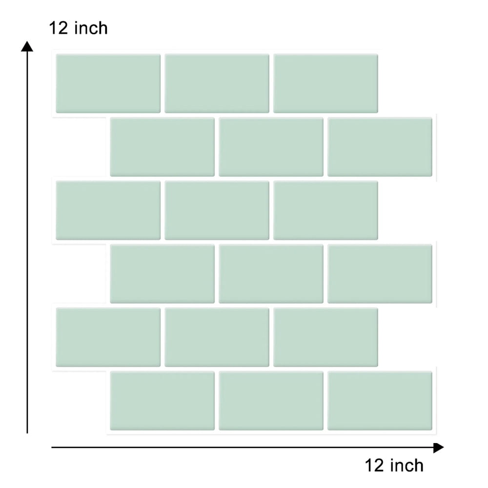 clevermosaics Green Subway Vinyl Wall Tiles Peel and Stick Backsplash, Removable and Heat Resistant, Pack of 10