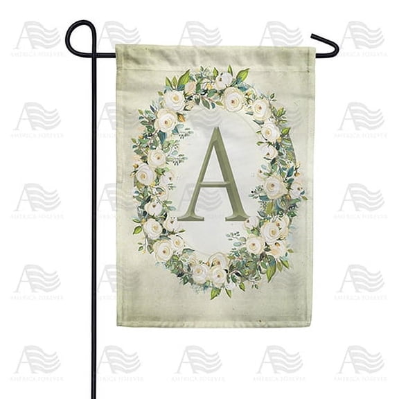America Forever Spring Monogram Garden Flag Letter A 12.5 x 18 inches Double Sided Vertical Outdoor, Yard, Lawn, Beautiful Floral Wreath, White Flowers, Rose, Summer Themed Garden Flag