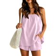 thumbnail image 2 of JFOPQVSM Women 2 Piece Matching Sets Striped Tube Top Shorts Sets Summer Polka Dot Vacation Outfits Casual Short Set with Pockets,Lightweight, 2 of 6