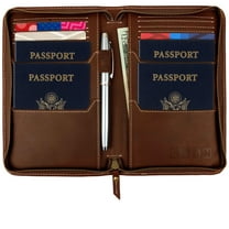 Excello Global Products Leather Travel Wallet, 4 Compartments, Passport Holder, Brown