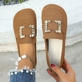 thumbnail image 2 of Brown Ladies Fashion Casual Round Toe Shallow Mouth Flat Shoes With Low Heel Metal Buckle Comfort Design, 2 of 8