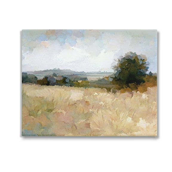 Stupell Industries Beige Rural Field Landscape Painting Gallery Wrapped Canvas Art Print Wall Art, 20 x 16
