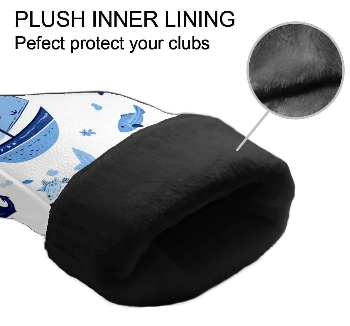 Golf Head Covers Blue Sailboat Pattern for Driver, Wood & Hybrid, Premium Waterproof PU Leather with Plush Lining, Nautical Golf Gifts