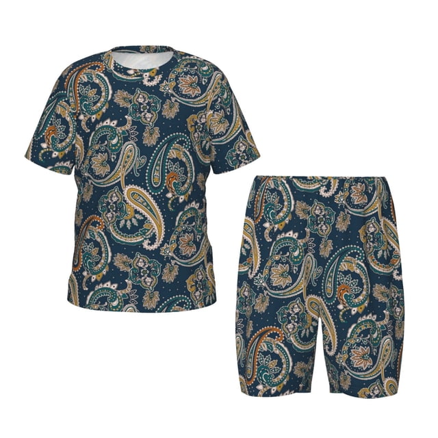 Balery Indian Paisley 2 Conjunto de Pijama Infantil de Manga Corta con Estampado – Ropa de Dormir de Algodón Suave-Medium
