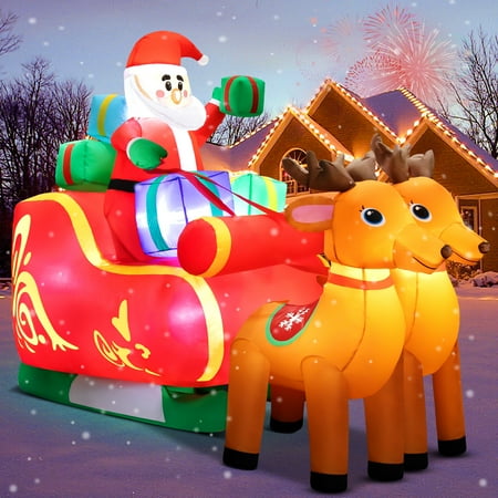 Yexmas 6.3Ft Long Christmas Inflatable Santa Claus On Sleigh With Reindeer And Gift Boxes Led Lighted Blow Up Outdoor Yard Decoration For Holiday/Christmas/Party/Yard/Garden