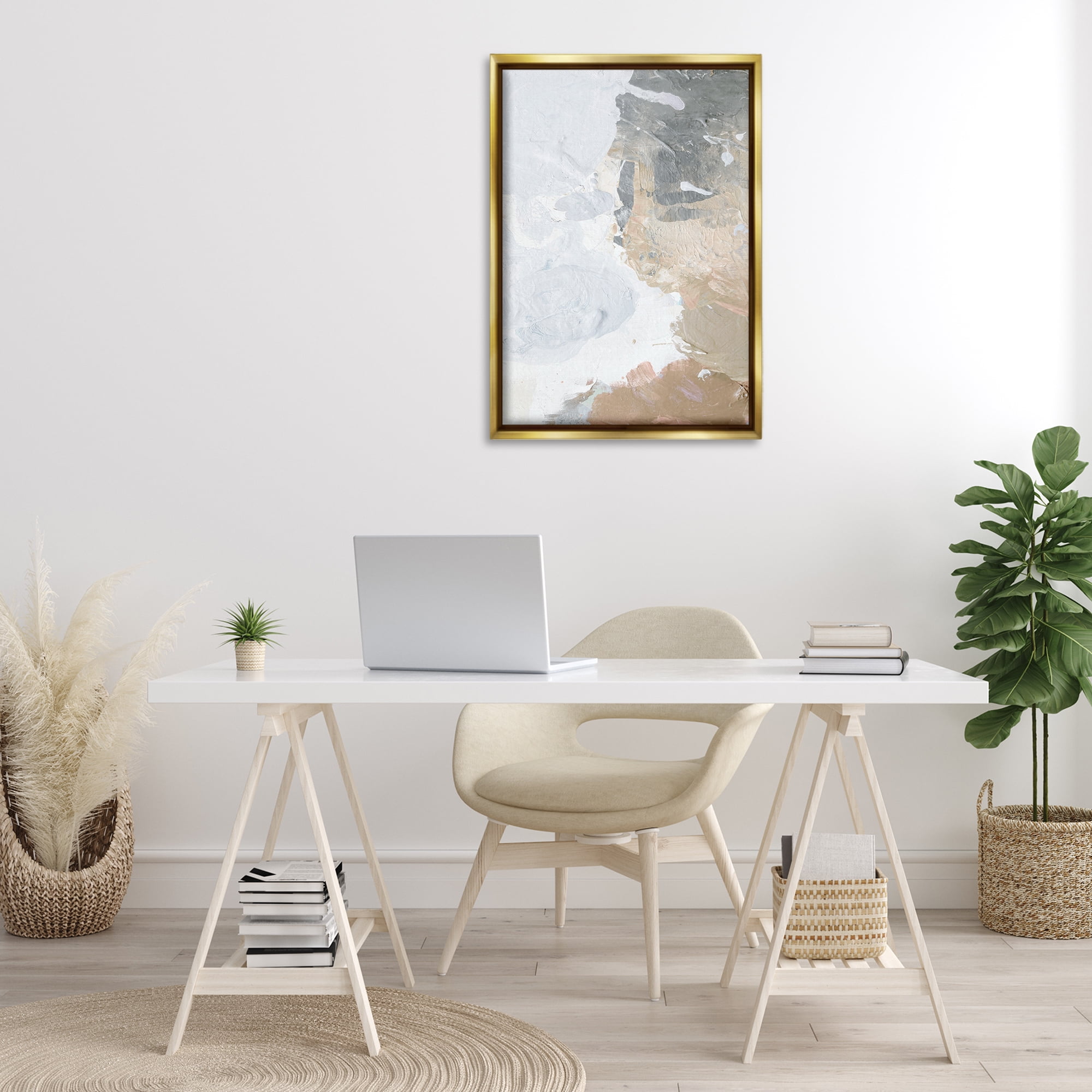 Stupell Industries Abstract Portrait Illusion Abstract Painting Gold Floater Framed Canvas Art Print Wall Art, 21 x 31