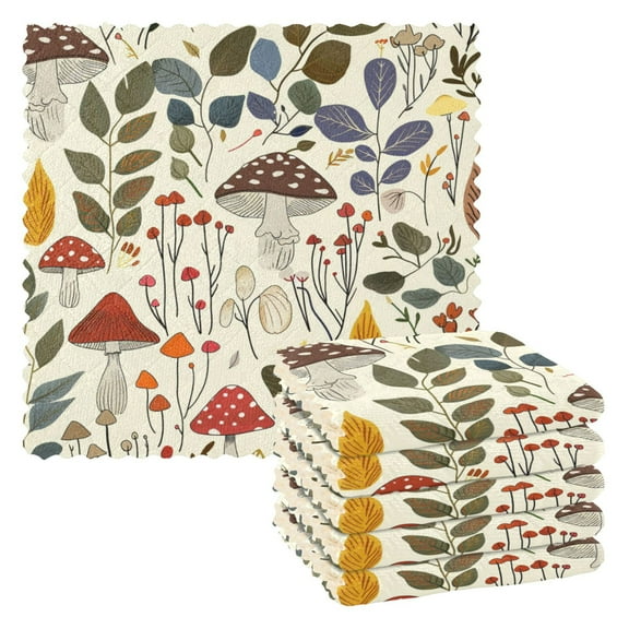 Ryvnso Mushrooms Leaves Kitchen Towels Dish Clothes for Drying Dishes Cleaning Absorbent Set of 6