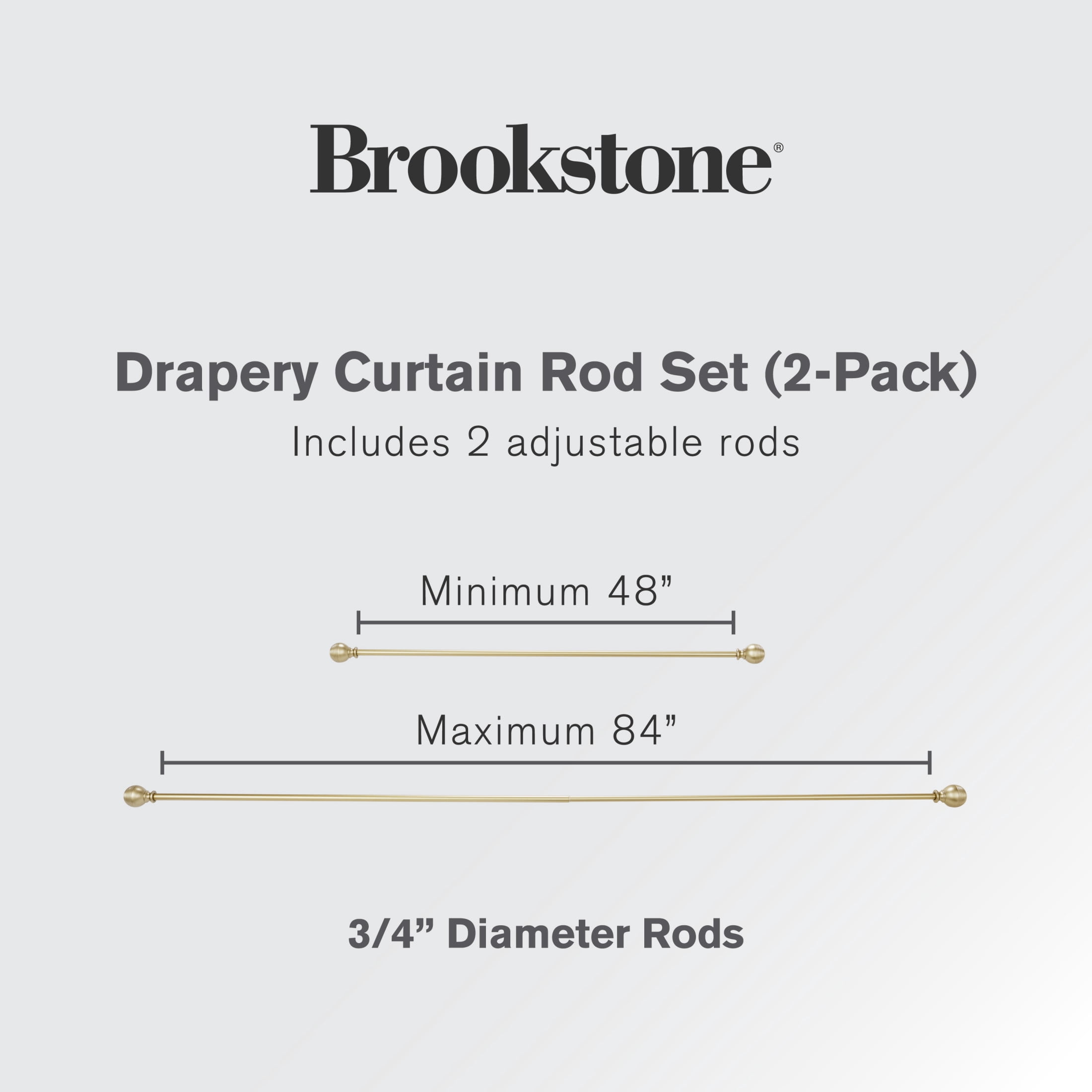 Brookstone Square 3/4 in Adjustable Double Curtain Rod Set with Finials 48" - 84" Gold