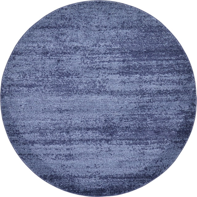 Unique Loom Del Mar Collection Contemporary Transitional Round Rug, 6 Feet, Navy Blue/Blue