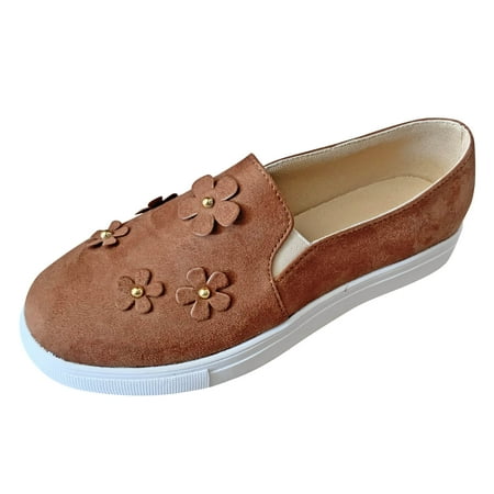 

Female Loafers Shoes Fashion Womens Flat Single Toe Shoes Set Feet Flower Casual Shoes Suede Round Womens Casual Shoes