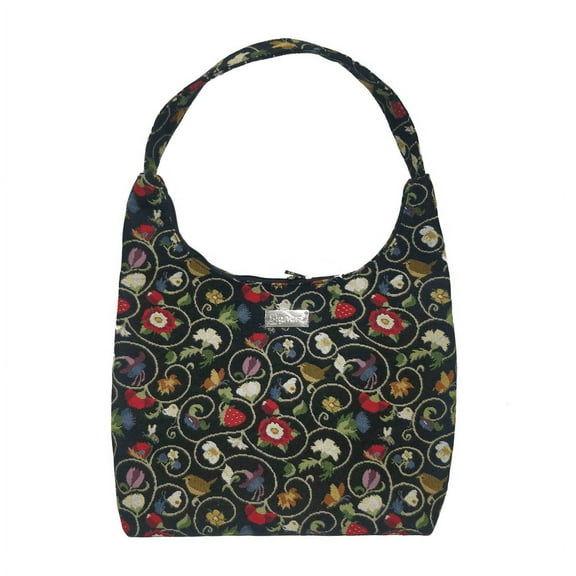 Signare Tapestry Jacobean Dream Black Floral Shoulder Hobo Bag