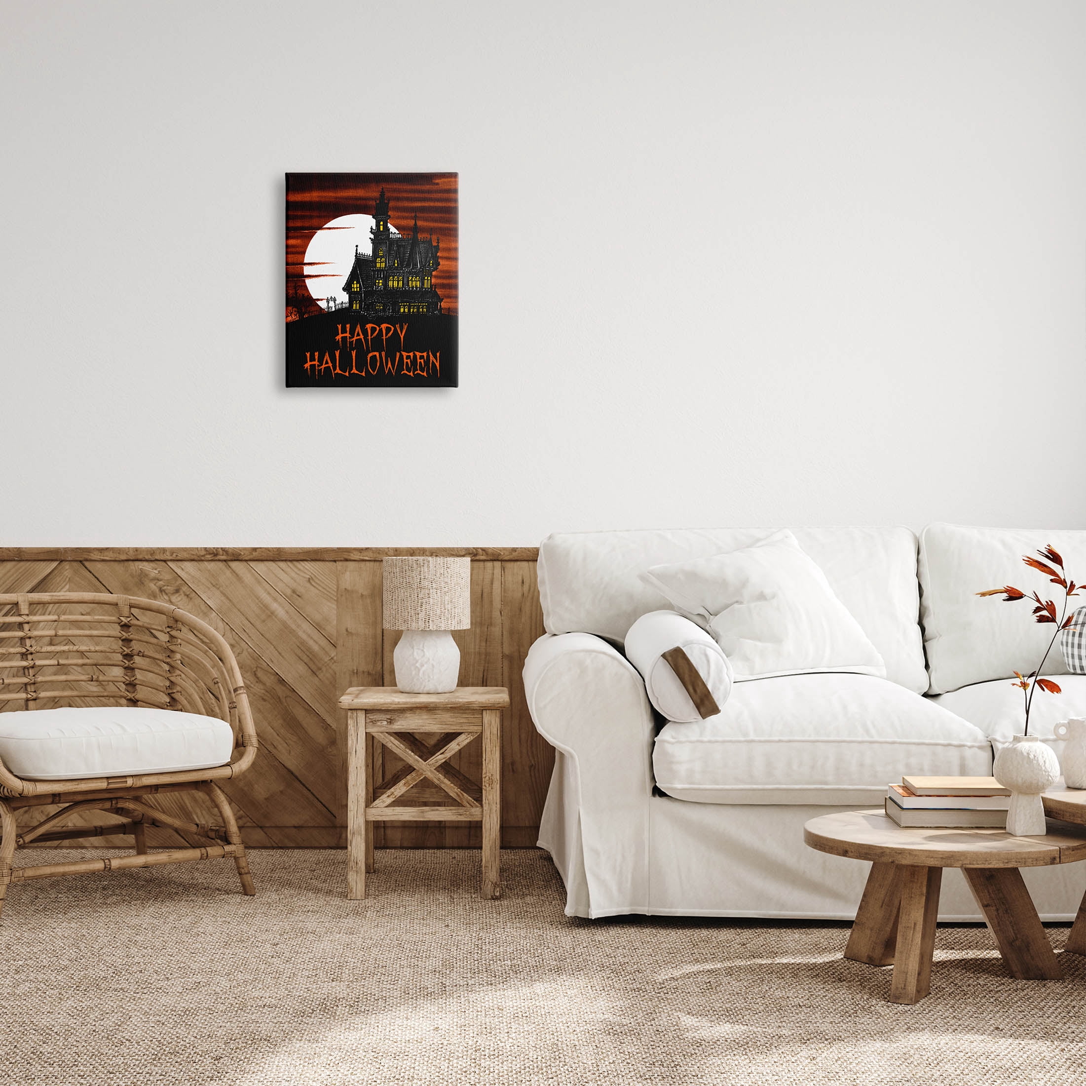 Stupell Industries Happy Halloween Haunted House Graphic Art Gallery Wrapped Canvas Print Wall Art, Design by The Saturday Evening Post