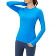 thumbnail image 3 of Xmarks Women Seamless Workout Shirts Yoga Tops Solid Color Round Neck Sports Running Workout Shirt Breathable Athletic Top S-XL, 3 of 8