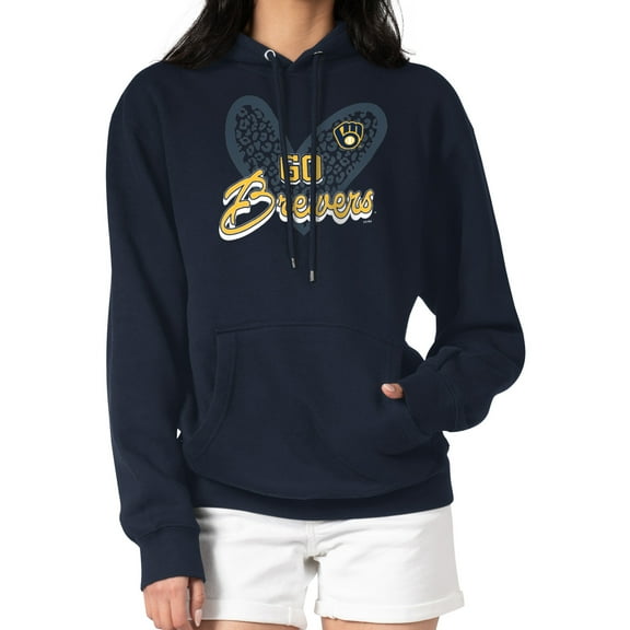 Women's G-III 4Her by Carl Banks Navy Milwaukee Brewers Leopard Heart Pullover Hoodie