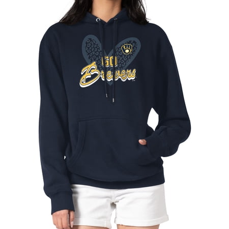 Women s G-III 4Her by Carl Banks Navy Milwaukee Brewers Leopard Heart Pullover Hoodie