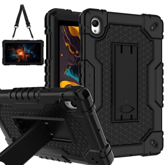 FIEWESEY Case for Onn 8 inch Gen 4 Tablet Case (2024 Model) 100135923 Slim Heavy Duty Built in Stand Hard Back Shell Protective Case with Shoulder Strap for Onn 8 inch Gen 4 Tablet (Black/Black)