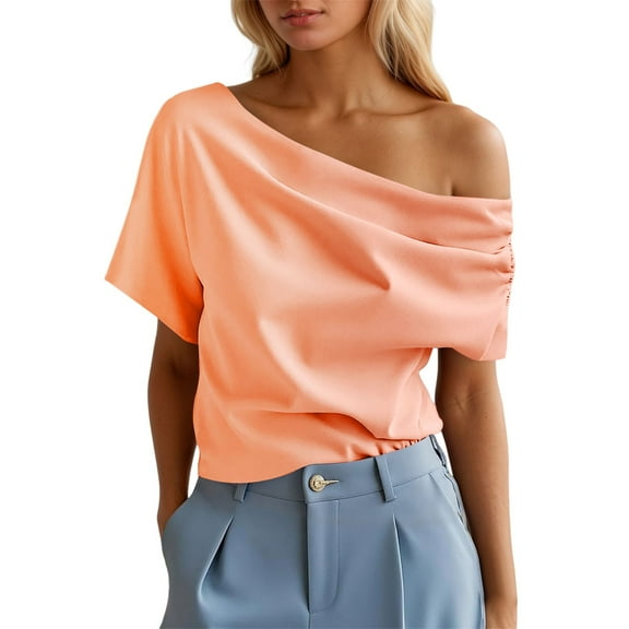 Women's Off Shoulder Ruffled Short Sleeve Blouse Top Basic Casual Tee Versatile Daily Wear Comfortable All Season
