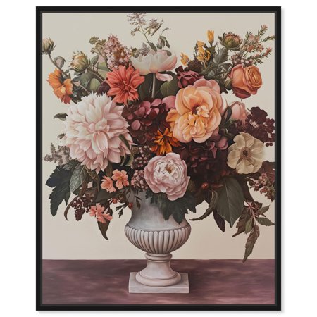 Autumn Tan Floral Canvas Glam Farmhouse Art by Art Remedy, Black Frame, 16 x 20