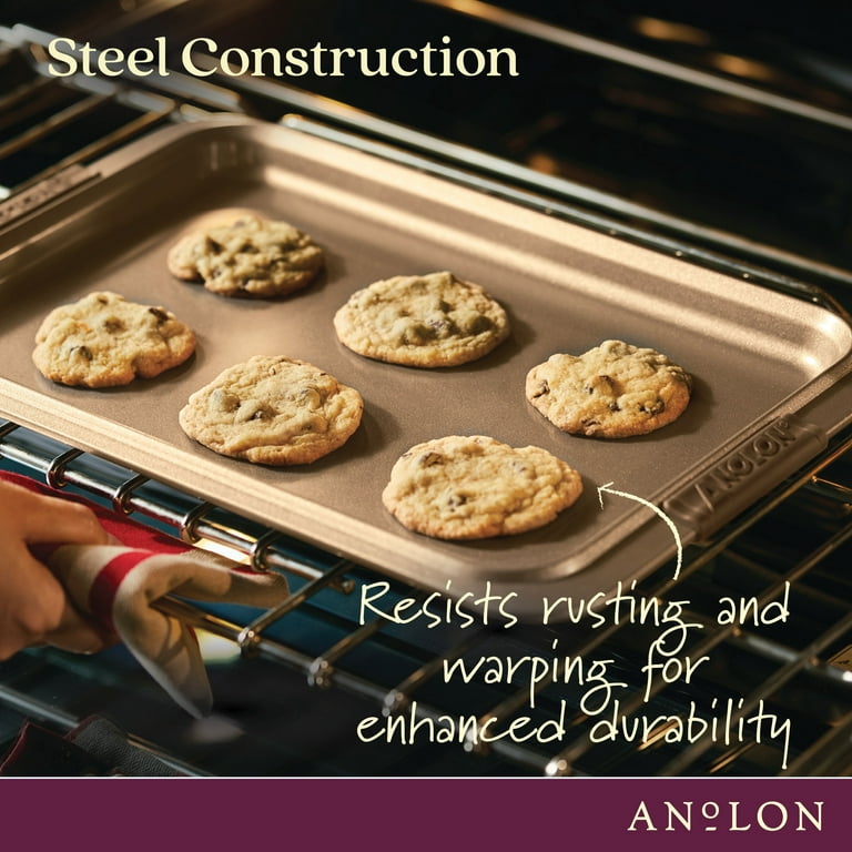 Anolon Advanced Bakeware Nonstick Cookie Sheet Pan Set, 2-Piece, Bronze with Silicone Grips