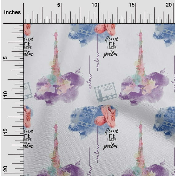oneOone Cotton Jersey Dusty Purple Fabric Text|Shoes & Eiffel Tower Travel Sewing Material Print Fabric By The Yard 58 Inch Wide