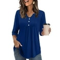 thumbnail image 2 of Women Blouses 3/4 Sleeve V-Neck Solid Color Shirts for Women Dressy Casual Loose T-shirt Outdoor Sport Pullover Outerwear S-2XL, 2 of 5
