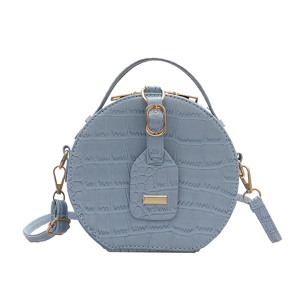 Akerlok Women Round Shoulder Bag Alligator Pu Circle Zip Crossbody Handbag Blue Other