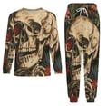 thumbnail image 3 of Skull Flowers Illustration Men's Pajama Set Sleepwear Pjs Lightweight Long Sleeve Crewneck Shirts and Bottoms Soft Comfy Sleep Sets L, 3 of 5